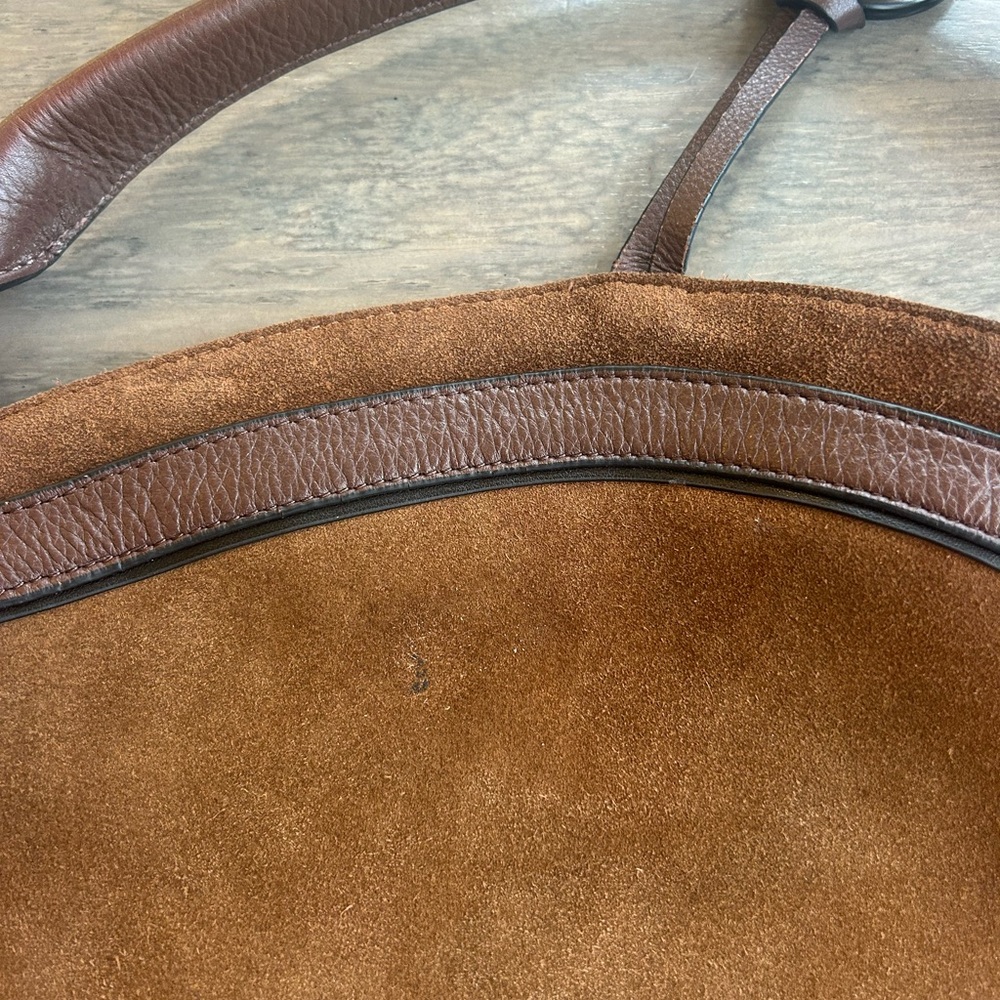 BCBG MAXAZRIA Brown Suede Leather Purse Tote Shoulder Bag - Picture 3 of 10